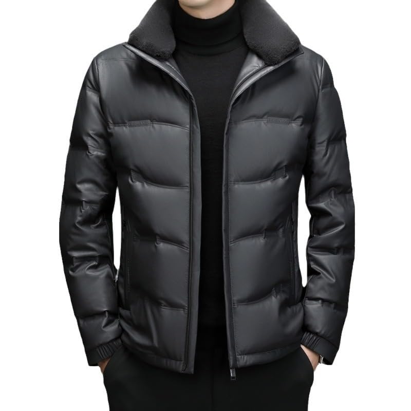 Winter Men's Sheepskin Down Coat With Plush And Thickened Short Wool Standing Collar Casual Genuine Leather Coat