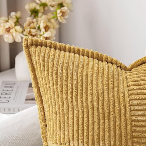 Image of MIULEE Decorative Throw Pillow Covers for Couch Bed Livingroom 18x18 Inch Set of 2 Gold Boho Accent Throw Pllows Broadside Striped Patchwork Soft Corduroy Summer Pillowcases