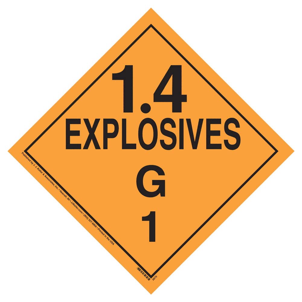 Division 1.4G Explosives Placard, Worded 10-pk. - 10.75" x 10.75" Removable Self Adhesive Vinyl for Temporary Applications, DOT Hazmat Compliant, J. J