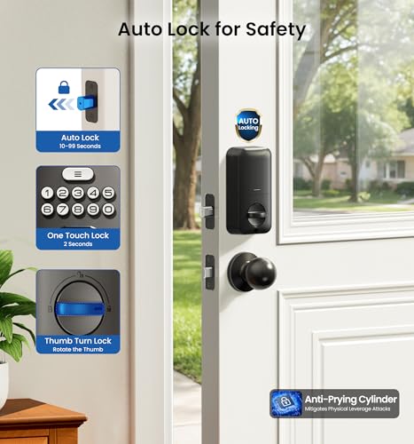 Image of Veise Fingerprint Door Lock with 2 Knobs - Keyless Entry Door Lock with Handle, Electronic Keypad Deadbolt, Smart Front Handle Set, Auto-Locking, Waterproof, Easy Installation, Matte Black