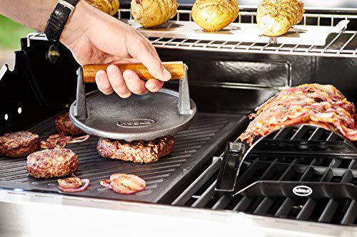 RÖSLE Barbecue-Gewicht, Hochwertiges Gewicht zum schnelleren Garen von Burgern oder Steaks, Gusseisen, Holzgriff, 17,5 cm – Ansicht 3