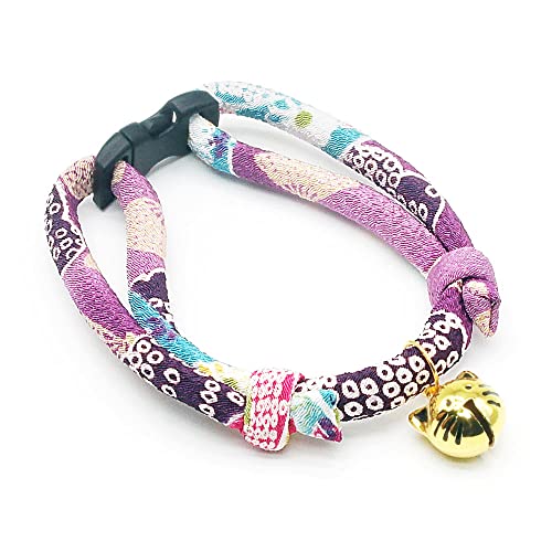 PetSoKoo Cat Collar with Kitty Face Bell. Cute Japan Chirimen Kitten Collar. Soft & Lightweight, Purple, Standard (6-13inch,16-32cm) - Image 2