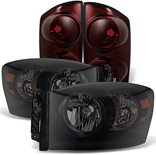 AKKON - For 07-09 Dodge Ram 1500 2500 3500 Pick up Truck Black Smoked Headlights + Red lens Tail lights Combo