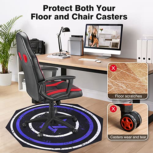 Hiiarug Chair Mat For Hardwood Floor Anti-Slip Gaming Floor Mat Octagon Scratch Resistant Mat For Office Chair Computer Chair Mat Floor Protector For Home Office Gaming Room (Octagon 47"X47", Blue) #TOP7