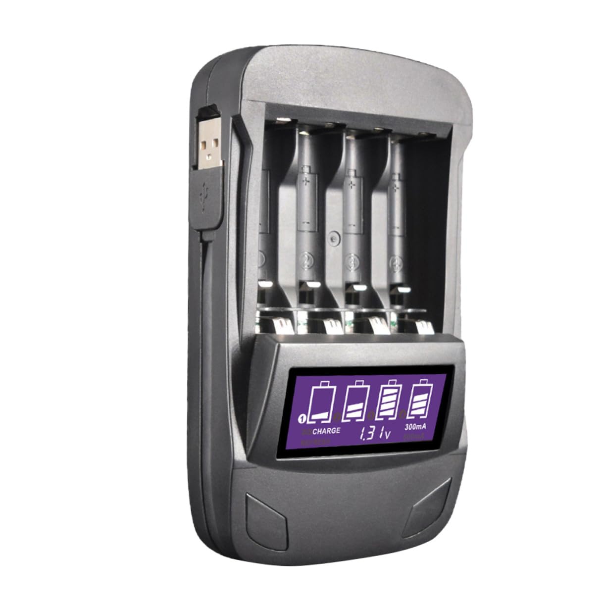 Gatuida 2pièces Chargeur De Batterie USB Intelligent à Emplacements avec Écran LCD Recharge Et Décharge Multifonctions pour Batteries AA AAA à Domicile Noir