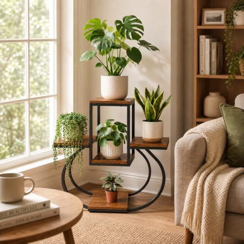 Image of Heavy Duty Metal Plant Stand for Balcony Indoor Outdoor, Iron Multi Tier Flower Large Pot Stand, Long Planter Rack Black, Rust Proof Plant Holder for Living Room Garden Decor, Space Saving Matt Black