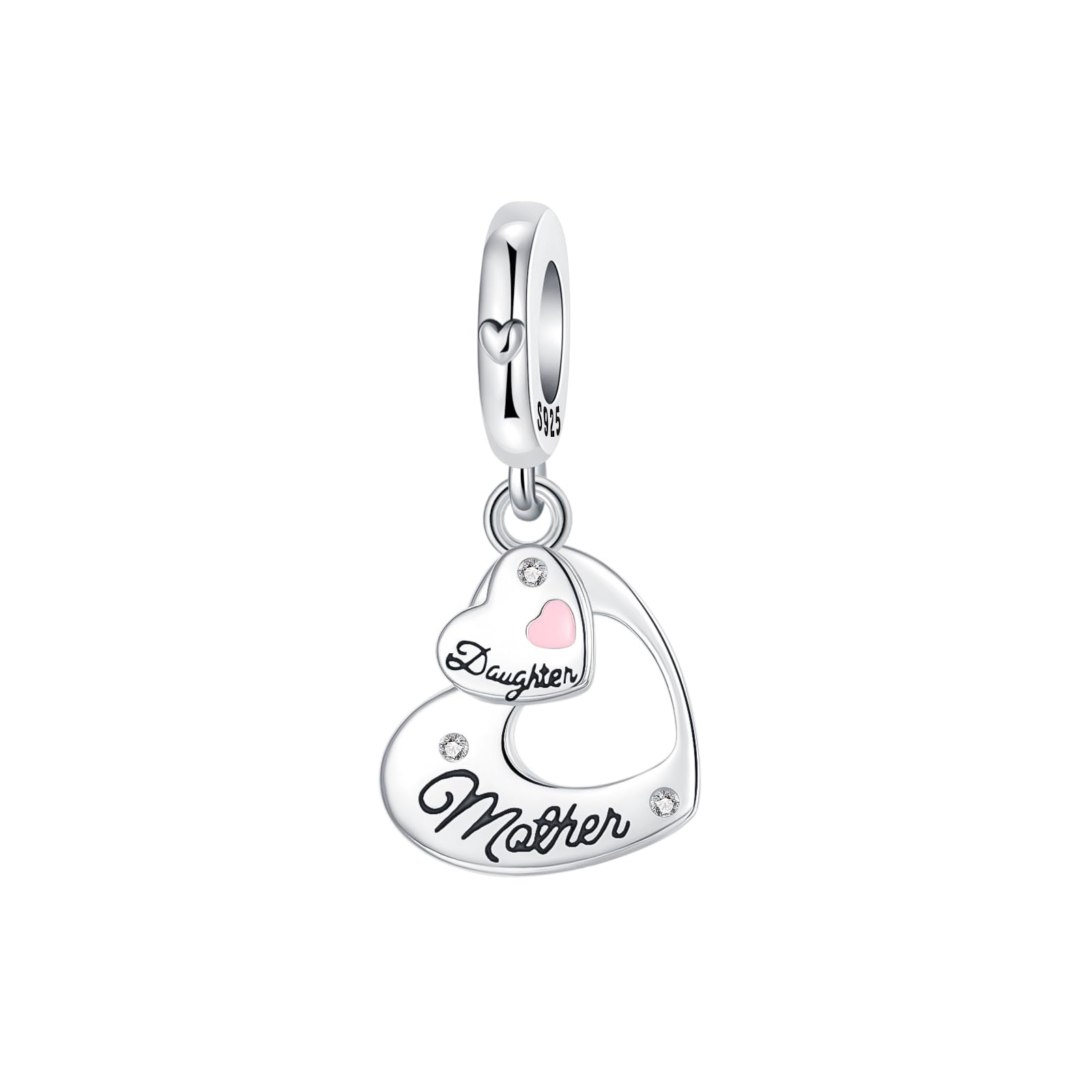 BIZK Mutter & Tochter Herz Charm Anhänger für Armband 925 Sterling Silber Charm Bead Pendant für Europäische Armbänder und Halsketten