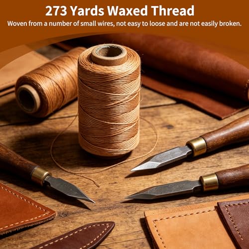 Hilo encerado para coser cuero 273 yardas Khaki miniatura 3