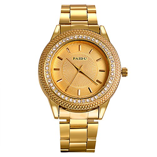 Lancardo Men's Jewelry Gold Tone Bling Crystal Accents Stainless Steel Wrist Watch for Halloween Costume Party