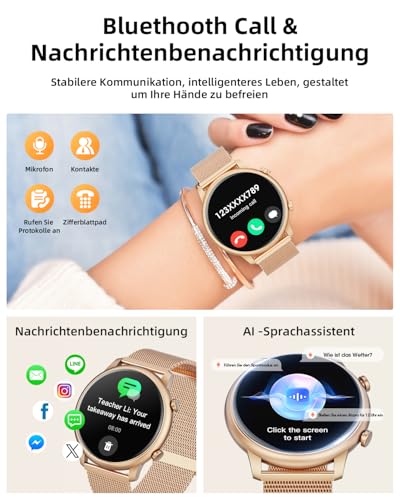 Smartwatch Damen, 1.39" Zoll Touchscreen Smart Watch mit Bluetooth Anrufe, Uhr Damen Herren mit 140+ Sportmodi SpO2 Pulsuhr Schlafmonitor Schrittzähler, Armbanduhr für Android iOS – Bild 4