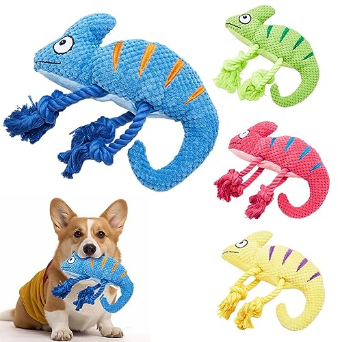 犬用おもちゃ 犬噛むおもちゃ 頑丈 音鳴り 歯磨き効果 ぬいぐるみ 壊れにくい 引っ張り 強耐性 持ち運び便利 小型中型大型犬向け 引っ張り運動支援 不安緩和 カメレオン形状（青）