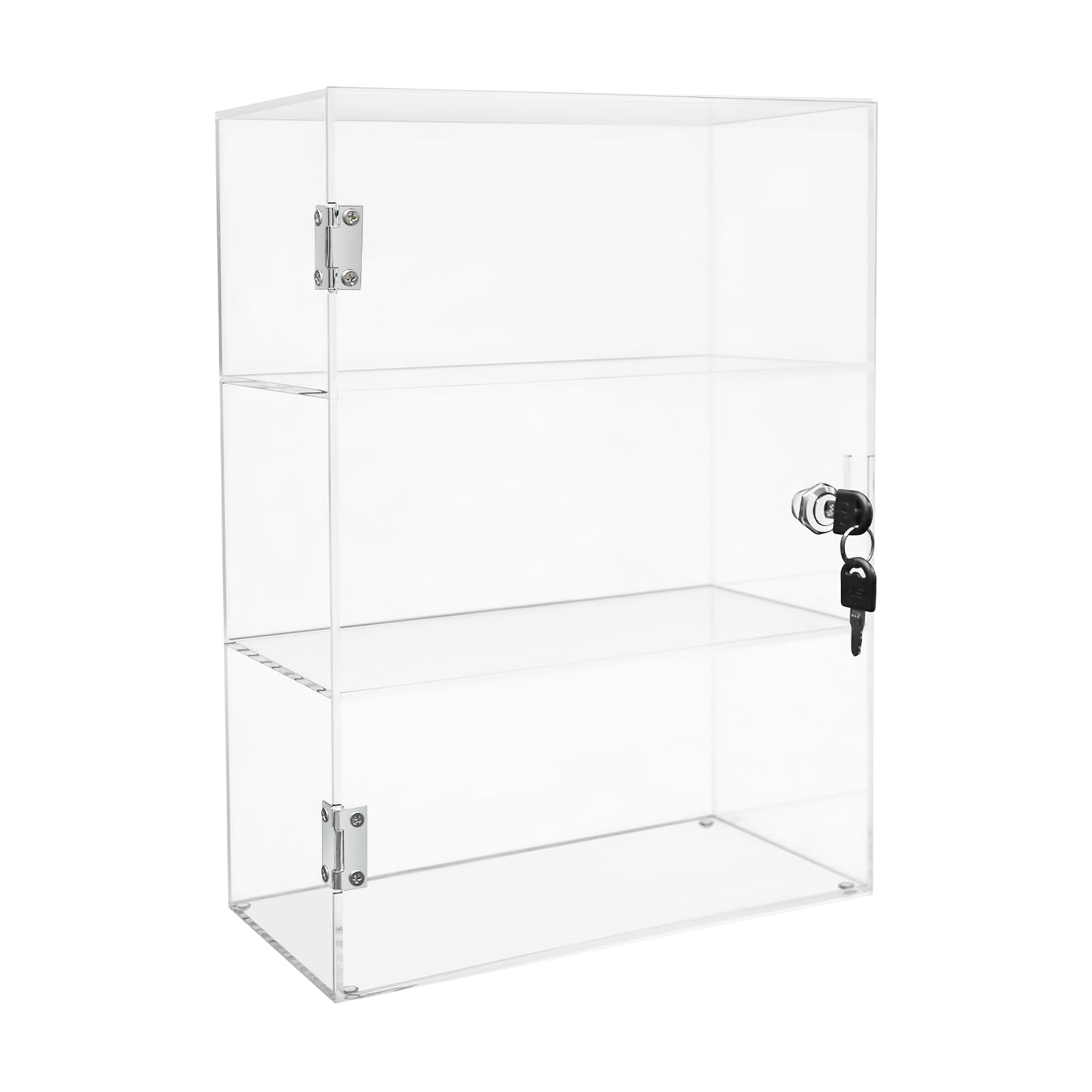Vitrine de présentation verrouillable à 3 niveaux en acrylique, avec serrure, transparent, support d'exposition pour la maison, bureau, magasin, exposition, pièces de collection