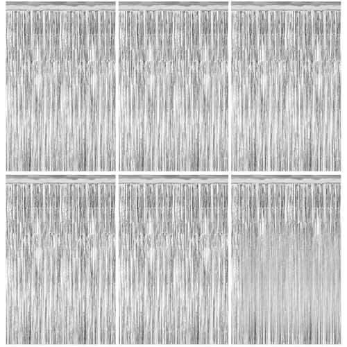 Quelcc 6 Stück Silber Lametta Vorhänge, 1x2m Glitzervorhang Lametta...