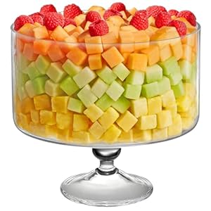 Barski European Beautiful Large 170 oz Trifle Bowl – Glass Trifle Bowl on Pedestal – 5 Quarts – 9.5 Inch Round Serving Bowl Decoration Dish -Layering Cake Plate Display Stand for Dessert, Fruit, Salad