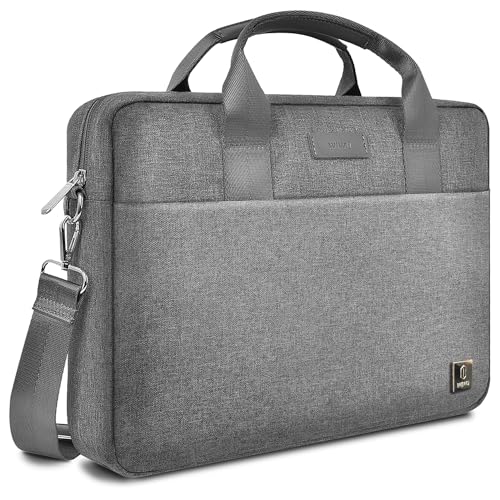 WIWU Laptop Bag 15.6 Inch Shoulder Bag Case with Detachable Strap for Men Women Durable Water-Repellent Fabric Lightweight Handbag Suitable for Business School Travel (grey)