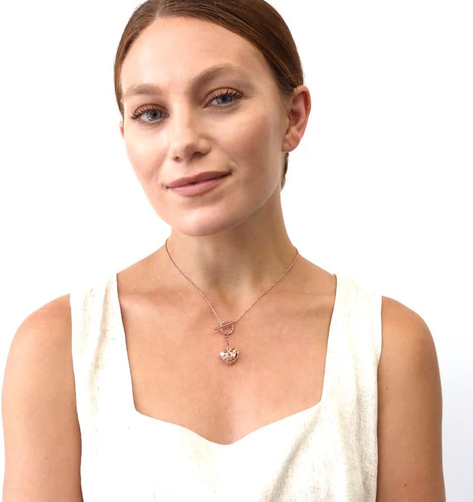 BERRICLE Gold Tone/Silver Tone/Rose Gold Tone Puffed Heart Toggle Necklace for Women, Trendy Layering Heart Pendant, Statement Everyday Jewelry - Image 3