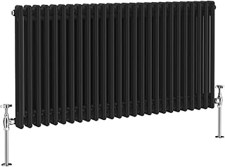 NRG 600 x 1190mm Traditional Cast Iron Style Radiator Black 2 Column Perfect for Kitchen Living Room Bathroom