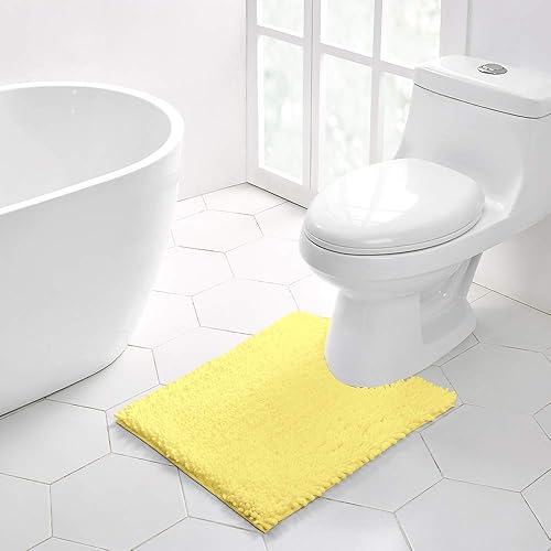 Walensee - Alfombra de contorno en forma de U para baño, antideslizante, 20 x 24 pulgadas, color amarillo, absorbente y muy suave, felpilla peluda,