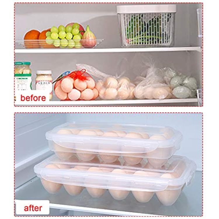 XBY-US 2 Pack Covered Egg Holders For Refrigerator, Plastic Storage Container/ Deviled Egg Tray Carrier with Lid Fits 18X2 Eggs(36 Eggs)