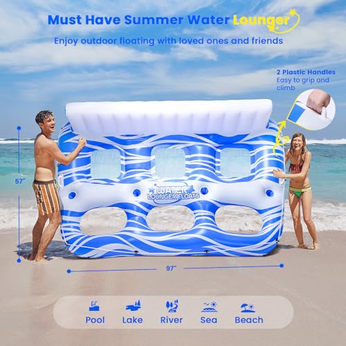 Image of Inflatable Pool Floats Adults, Large Pool Lounger Chair Floaties with Cup Holders Backrest Footrest, Tanning Water Float for Swimming Pool Lake River Sea, Pool Raft Carry 300lb Adults