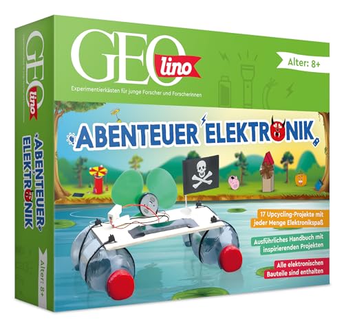 FRANZIS 67073 - GEOlino Experimentierkasten Abenteuer Elektronik, Set mit Solarmodul, LEDs, Solarmotor, Propeller, Handbuch und weiterem Zubeh&ouml;r, ab 8 Jahren, keine Vorkenntnisse n&ouml;tig