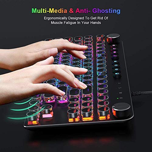 Stoga Tastiera Americana Meccanica Anti-ghosting, USB 2.0 Cablata, Stile Retrò, con 87 Tasti, Pannello in Lega, Retroilluminazione a LED RGB, QWERTY Layout