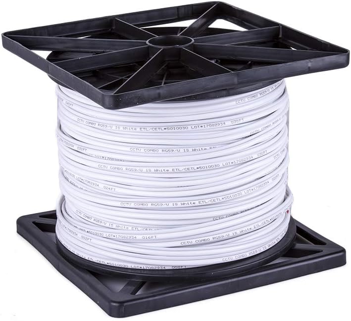 Free Shipping Offer Five Star Cable RG59 500ft Bare Copper Siamese Coaxial Combo Cable Solid 20 AWG RG59 + 18/2 18AWG Power ETL Listed CCTV Cable, White