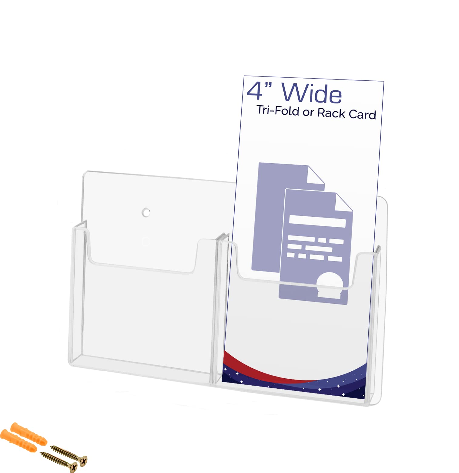 Marketing Holders 2 Pocket Trifold Holder Display with Hardware Holds 4 Inch Rack Cards and Brochures Multi Slot Paper Products Clear Acrylic Pamphlet Organization Office Medical Buildings