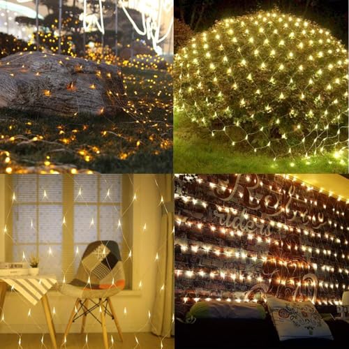 Image of Lexton 190 LED Net Mesh Fairy String Decorative Lights | for Indoor & Outdoor Decorations | Warm White | Pack of 1 | Standard