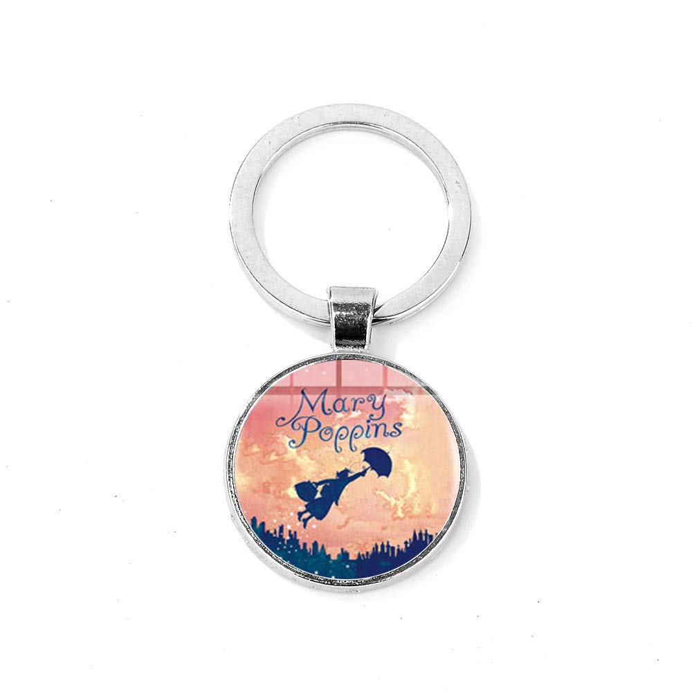 Mary Poppins Silhouette Key Chain Magic Fairy Clear Glass Art Photo Cabochon Keychain Bag Charm Key Ring