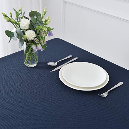 Image of maxmill Textured Rectangle Tablecloth Water Resistant Wrinkle Free Spill-Proof, Soft Jacquard Table Cloth for Banquet Parties Event Holiday Dinner, Indoor and Outdoor Use, 60 x 84 Inch, Navy Blue