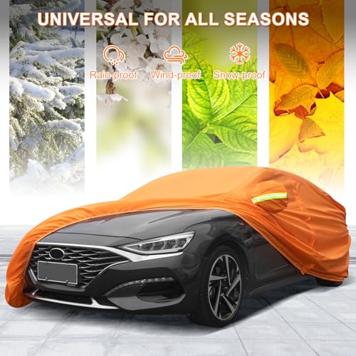 Image of AUQDD 6-Layers PEVA New Material Sedan SUV Full Padded Car Cover Waterproof All Weather Weatherproof UV Sun Protection Snow Dust Storm Resistant Outdoor Exterior Custom Form-Fit Straps 165 inch-179 inchOrange