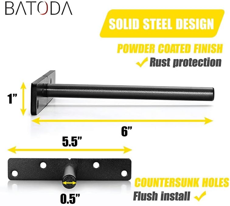BATODA - 6" Floating Shelf Bracket Heavy Duty – Solid Steel Blind Shelf Supports - Hidden Brackets for Floating Wood Shelves - Screws and Wall Plugs Included (6 Inch Rod, 8)