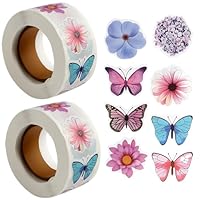 1000Pcs Assorted Butterfly and Flower Stickers Colourful, Self-Adhesive Decorative Stickers for Scrapbooks, Butterfly, Decorations, Waterproof Paper Decals in Various Styles