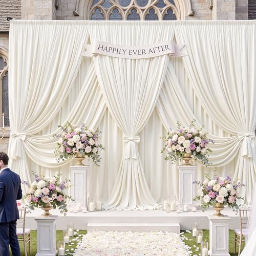 Image of 20ftx12ft Ivory Backdrop Curtain for Wedding Parties, Wrinkle Free Polyester 4 Panels Ivory Draping Photo Backdrop Drapes Back Drop Cloth Drapery for Birthday Photography Background