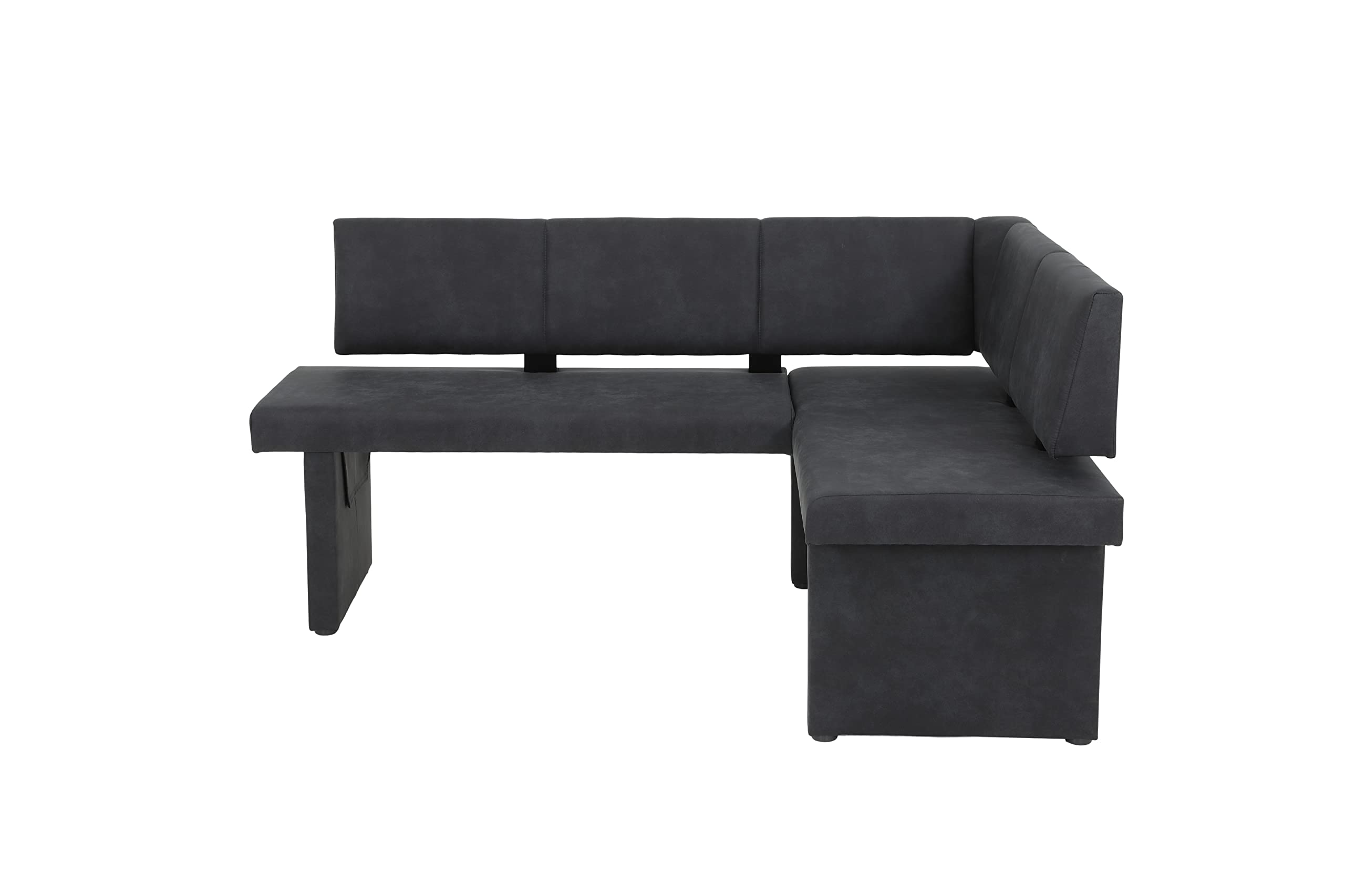 Hela Pia Banco esquinero de Comedor, Estructura de Madera con tapizado de Tela, Microfibra Antracita, Montaje a Derecha-Izquierda, 168 x 128 x 86 cm