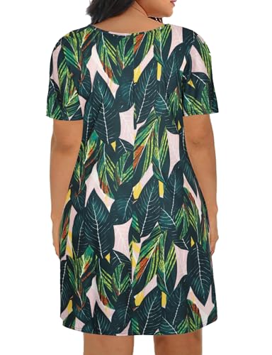 Image of Kancystore Women's Plus Size Summer Dresses Short Sleeve Casual T-Shirt Swing Dress with Pockets