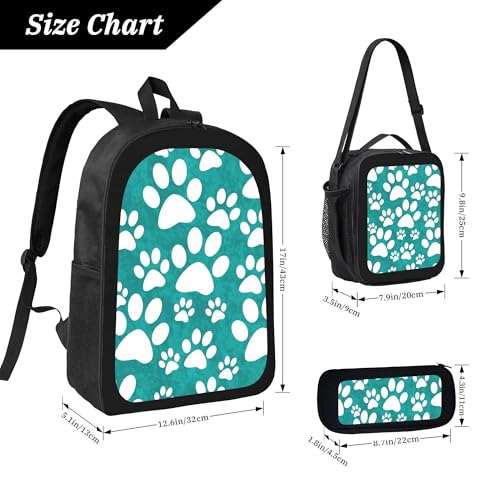 Animal Cute Paw 3 Pcs 17 Inches Backpack Set with Insulated Lunch Bag And Pencil Pouch Large Back Pack for Men Women Lunchbox Pencil Case Waterproof Backpacks Lunch Box 3 Piece Daypacks4
