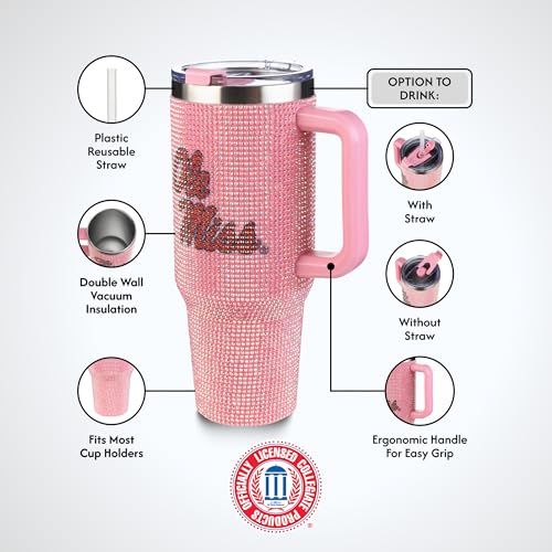 Image of The Memory Company Officially Licensed 40oz Pink Bling Game Day Tumbler, University of Mississippi