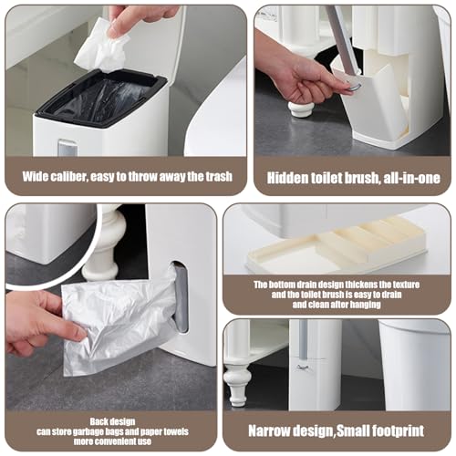 Cubo de basura rectangular delgado 4.5L con acabado premium y cepillo de inodoro 4