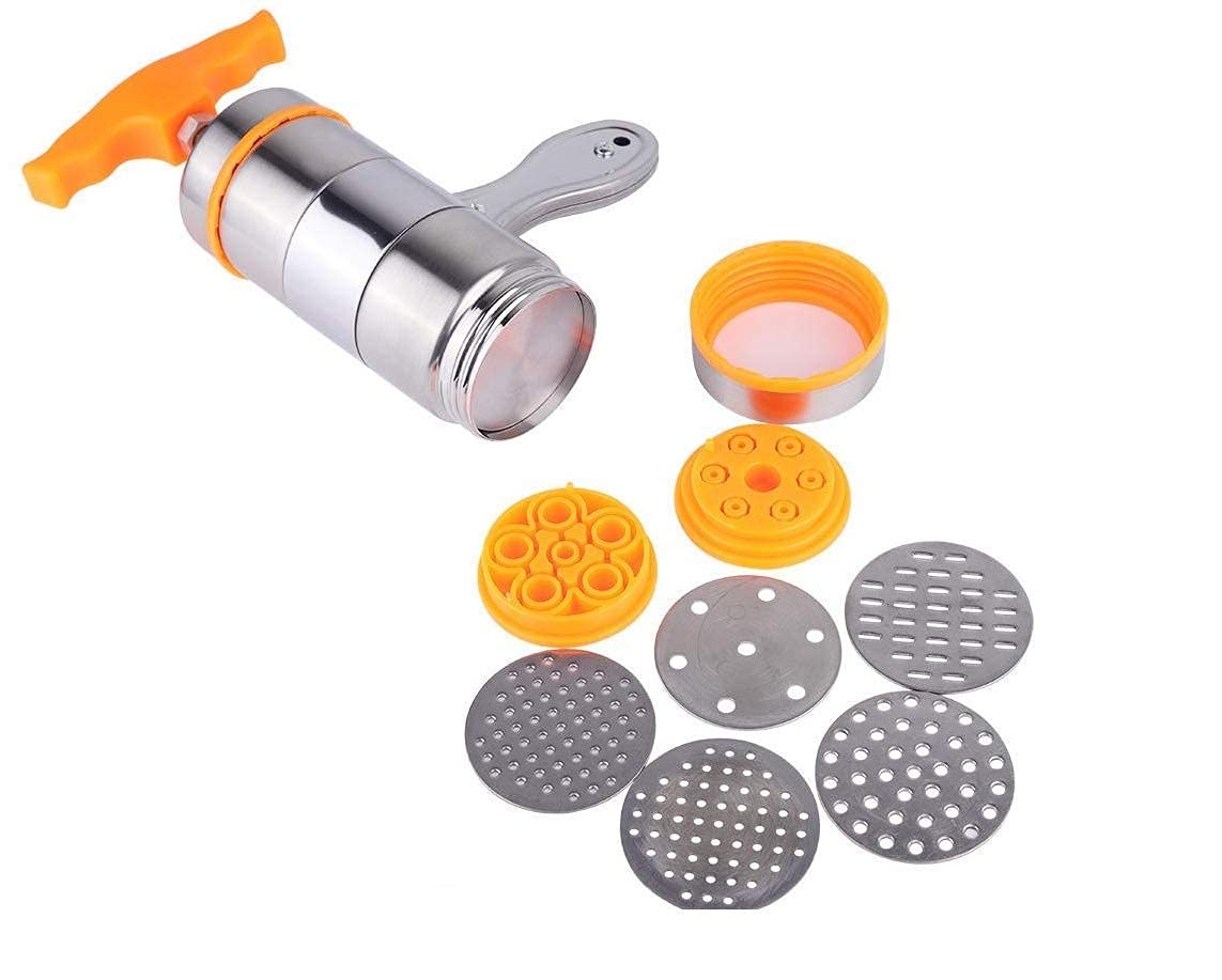 MAGT Macchina per la Pasta, Torchio per Pasta in Acciaio Inossidabile Torchietto Stampo Passatelli Pasta Maker Manuale con 7 Stampi