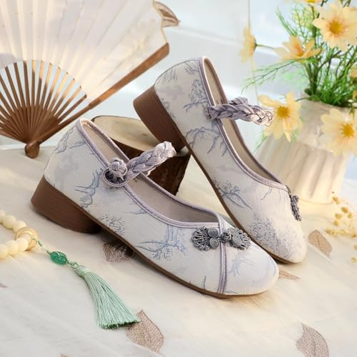 2025 Women's Elegant Low Chunky Heel Embroidered Shoes Chinese Style Cheongsam Hanfu Shoes Casual Comfort Ankle Strap Shoes Lightweight Work Vacation Shoes2