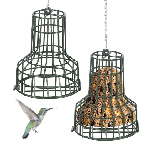 MorningRo 2 Pcs Bird Seed Bell Feeders S-8 Seed Cake Bell Wild Bird Feeder Outdoor Garden Cages Hanger with Stainless Steel Chain for Outside