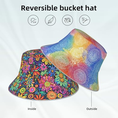 Image of Bucket Hat Double-Side-Wear Reversible Sun Hat Beach Travel Hiking for Women Men