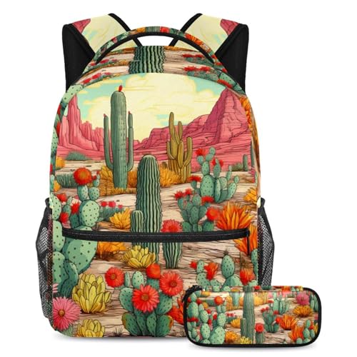 Sac d'école mixte Gobi Cactus avec sa trousse assortie, le cadeau idéal pour la rentrée