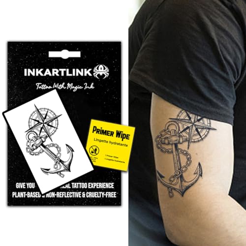 INKARTLINK Semi Permanent Tattoo, Temporary Tattoo, Cool Boy's Gift, Adult Art Design, Party Gift, Waterproof, Realistic, No Adhesive, No Reflective (Star And Moon Anchor)