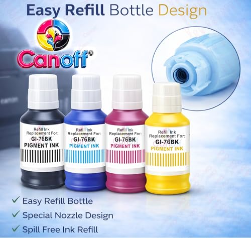 Image of CANOFF GI 76 Pigment Refill Ink Compatible Ink Bottle Replacement for Cano:n MAXIFY GX7050 GX6050 GX5050 GX4050 GX3050 Printers Pigment Ink for Sharp Prints