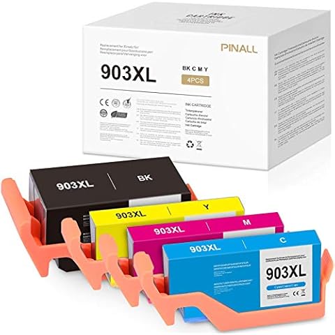 PINALL 4 Printer Cartridges Compatible with HP 903 XL 903XL for HP OfficeJet 6970 6960 6950 6961 6964 6964 AIO Printer (1 Black/1 Cyan/1 Magenta/1 Yellow) Cover