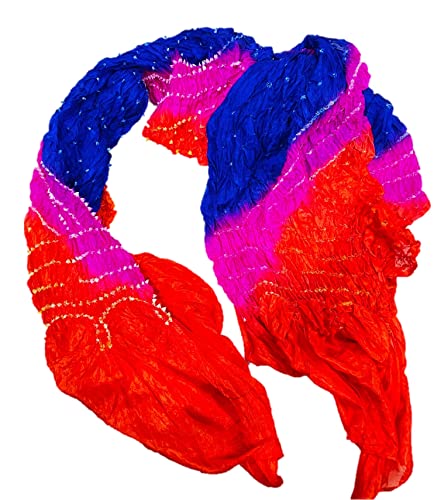 Image of PK HUB Women's Jaipuri Rajasthani Bandhani Dupatta | Art Silk Bandhej Dupatta with Gota Patti Work & Tassels (Free size)