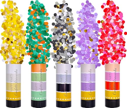 BIGTHREE 5-Pack Confetti Cannons Biodegradable Confetti Shooters Small Hand-Held Fireworks Party Poppers for Weddings Birthdays & Holidays Baby Shower Celebration Supplies